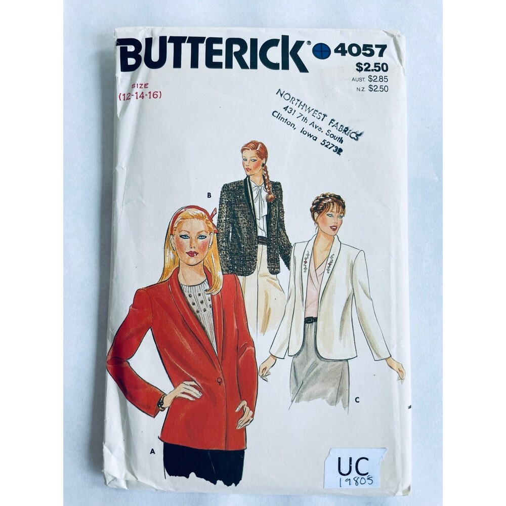 Vintage Butterick 4057 Misses Blazer Sewing Pattern Sz 12-16 UNCUT 1980